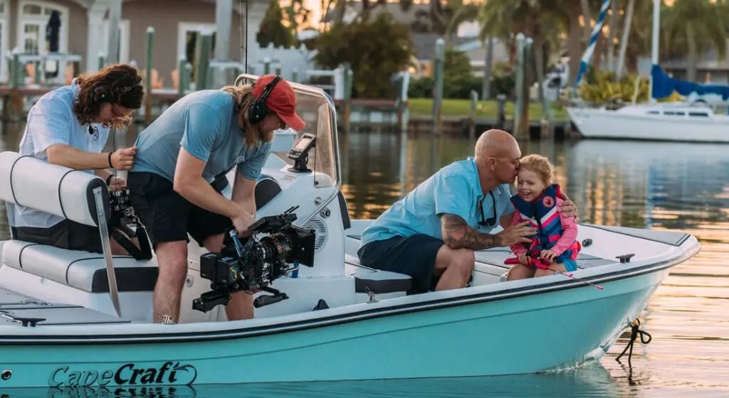 filming a seadek commercial on a boat