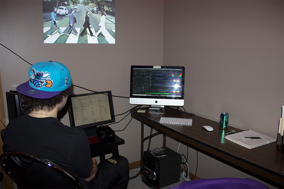 desk setup in the parents basement