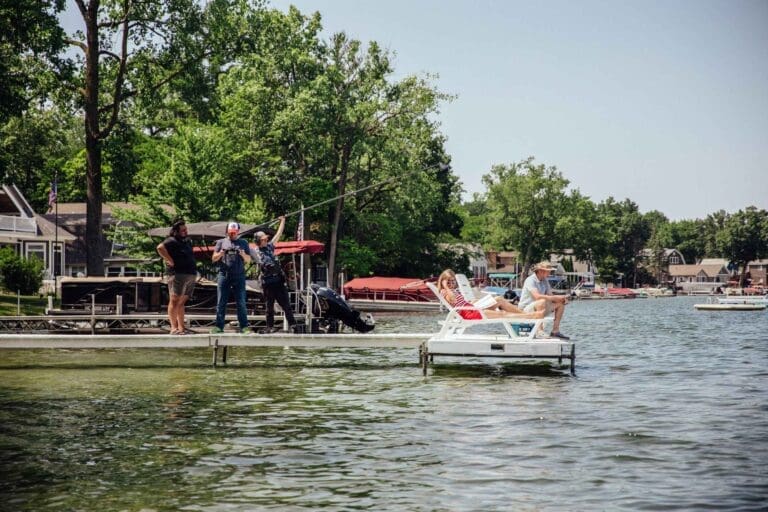 film crew on a dock, filming a commercial