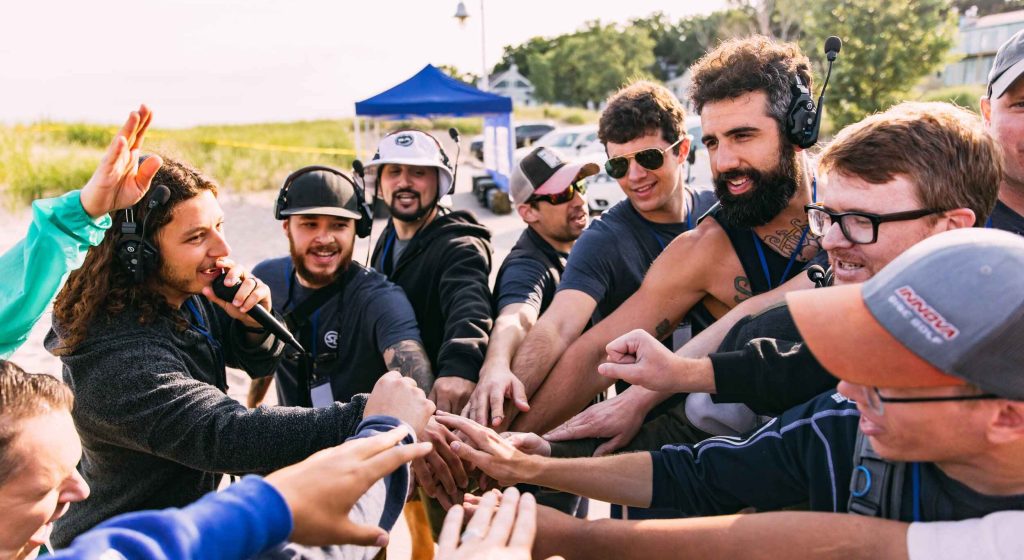 team huddle for a film crew
